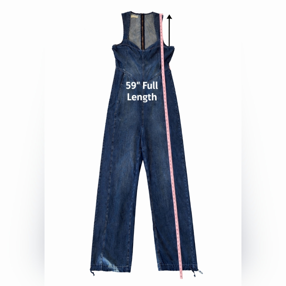 Free People We The Free Denim Wide Leg Jumpsuit Size M Boho Sleeveless Zip Back - Picture 4 of 15